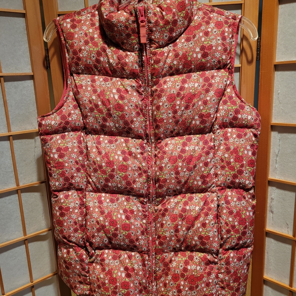 Lands' End Floral Puffer Vest - Red